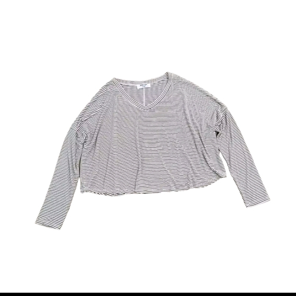 Double Zero womens striped cropped long sleeve top tee medium relaxed stretch